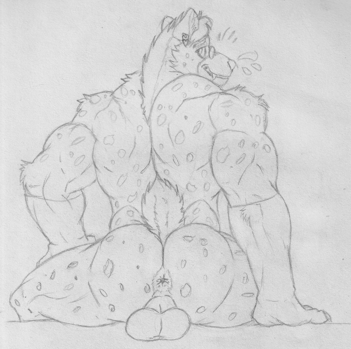 "D-do you like the view..."? 😳

I think this is a gorgeous view ~ 😈 👌

A little drawing for my great friend <a href="/Code_aYeen/">A-Yeenn code</a> definitely he has a big cake! ❤️‍🔥

#traditionalart #furryartwork #nsfwart #hyena #yeen #butt #anus #balls #muscular #male #furrybara