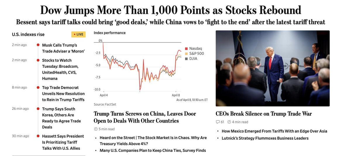 The WSJ front page right now. May you live in interesting times, is what ancient Chinese curse would say.
