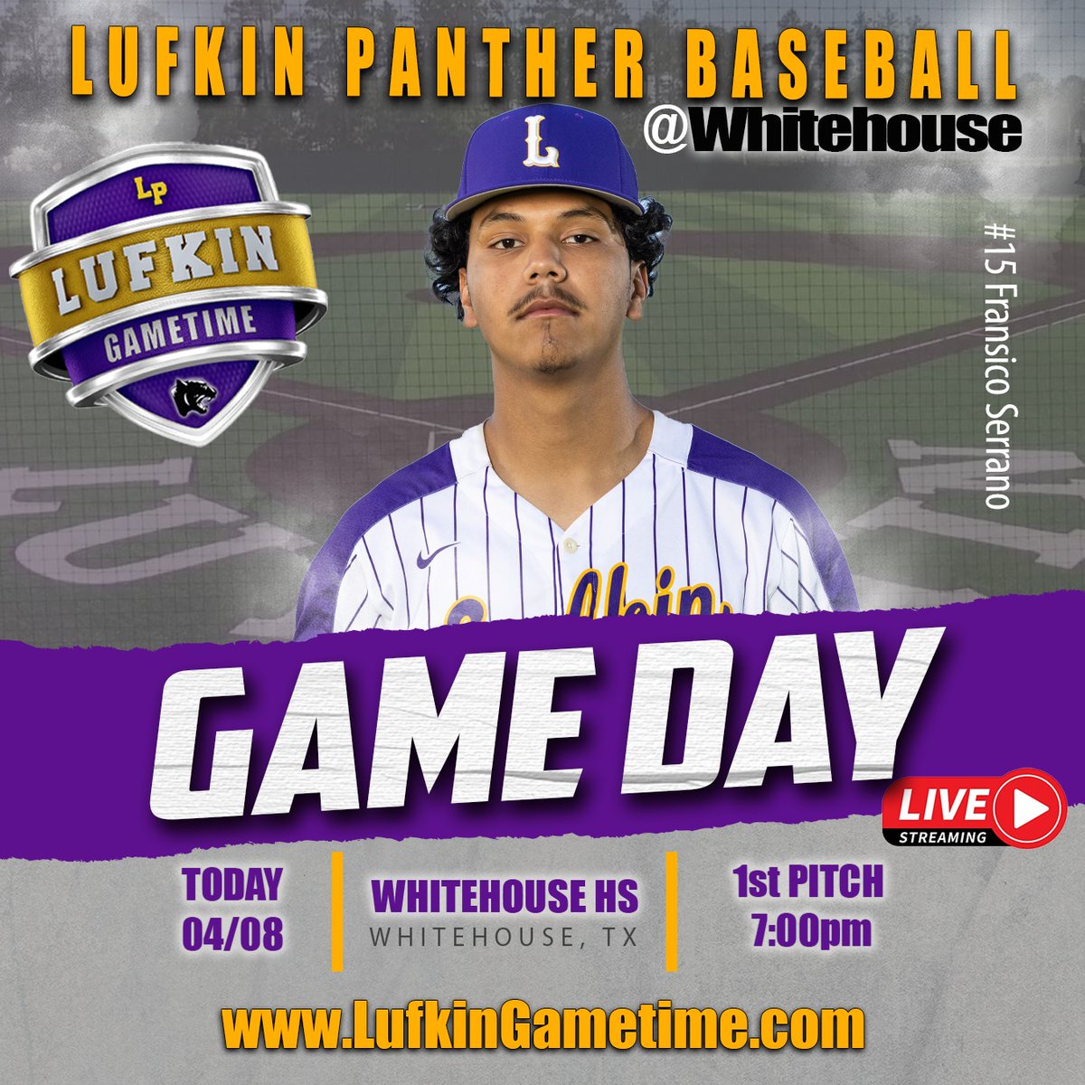 It's Lufkin Panther Game Day! The Pack travel to Whitehouse for a key District 10-5A matchup. Listen in to all the action LIVE on the Lufkin Gametime App or lufkingametime.com
⚾️ 7:00pm
🎧 lufkingametime.mixlr.com/events/4174299
🎙️Chris Simmons on the call.
<a href="/lufkinbaseball1/">Lufkin Baseball</a>