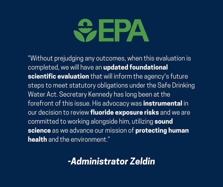 U.S. EPA (@epa) on Twitter photo 🚨ICYMI: Yesterday <a href="/epaleezeldin/">Lee Zeldin</a> announced the agency’s decision to expeditiously review new scientific information on potential health risks of fluoride in drinking water and recognized <a href="/SecKennedy/">Secretary Kennedy</a> for being at the forefront of this issue. epa.gov/newsreleases/e… 🚨ICYMI: Yesterday <a href="/epaleezeldin/">Lee Zeldin</a> announced the agency’s decision to expeditiously review new scientific information on potential health risks of fluoride in drinking water and recognized <a href="/SecKennedy/">Secretary Kennedy</a> for being at the forefront of this issue. epa.gov/newsreleases/e…