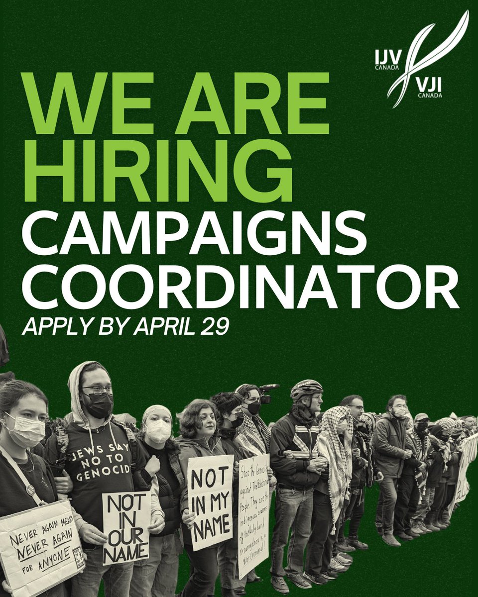 📢 IJV is hiring! Are you a dedicated organizer who is passionate about working with anti-Zionist and progressive Jews across Canada for Palestine solidarity? Apply today! 
ijvcanada.org/campaignscoord…