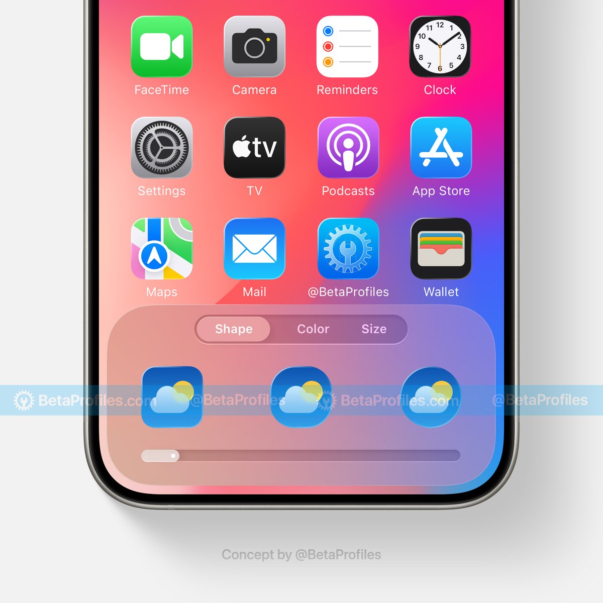 BetaProfiles's tweet image. A corner radius slider for app icons in iOS 19 would be way better.