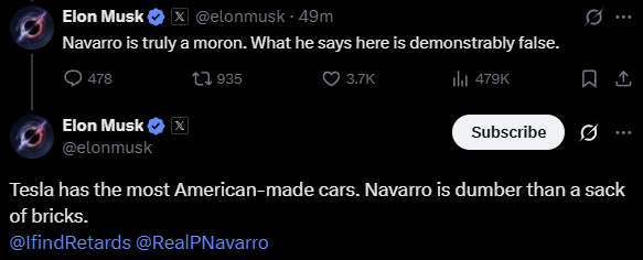 novarealinvest's tweet photo. Hey, Elon Musk...
Is the person who made the tariff policy stupid?
Is the person who signed the tariff policy stupider? https://t.co/BfjTXaxUTJ