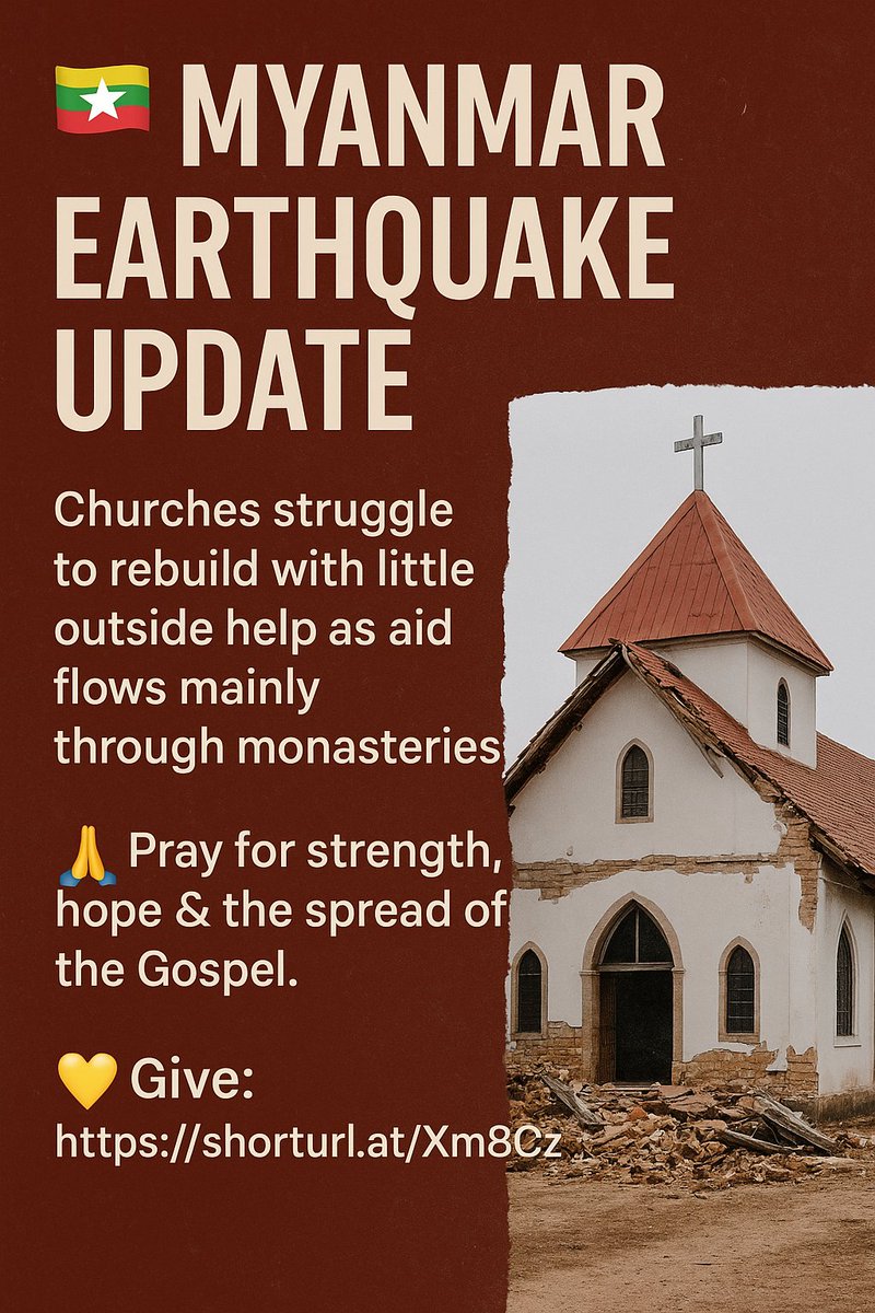 Adam_M_Gibbs's tweet photo. 🇲🇲 Myanmar Earthquake Update
Churches struggle to rebuild with little outside help as aid flows mainly through monasteries.

🙏 Pray for strength, hope &amp; the spread of the Gospel.
💛 Give: https://t.co/32KcBkTHn3 https://t.co/U1yRPHb29K