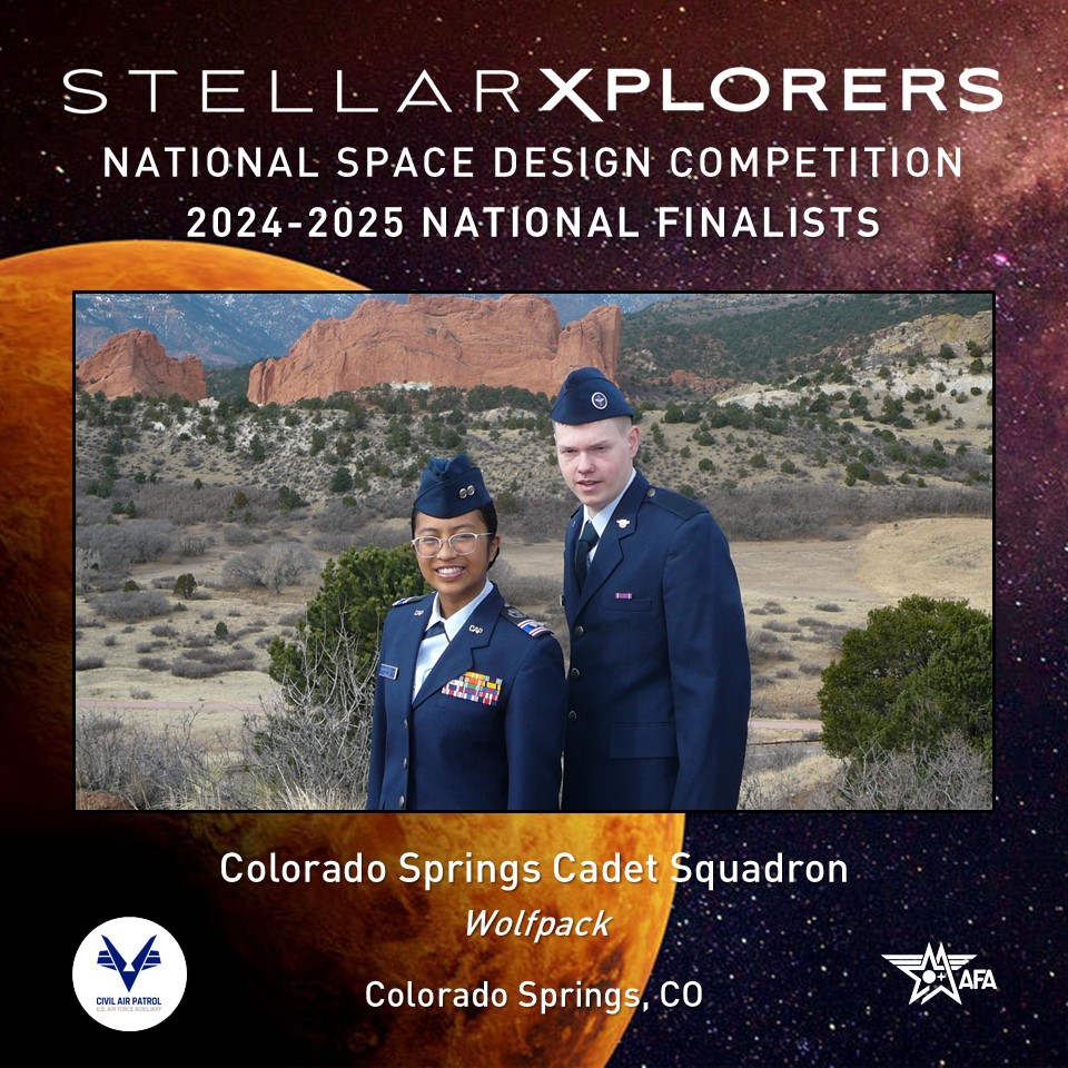 AFA StellarXplorers (@afa_stlx) on Twitter photo A small, but mighty team the Wolfpack is representing <a href="/CivilAirPatrol/">Civil Air Patrol 🛩️</a>'s Colorado Springs Cadet Squadron. This is the first time a two-person team has ever qualified for the National Finals.
#STLXFinals A small, but mighty team the Wolfpack is representing <a href="/CivilAirPatrol/">Civil Air Patrol 🛩️</a>'s Colorado Springs Cadet Squadron. This is the first time a two-person team has ever qualified for the National Finals.
#STLXFinals