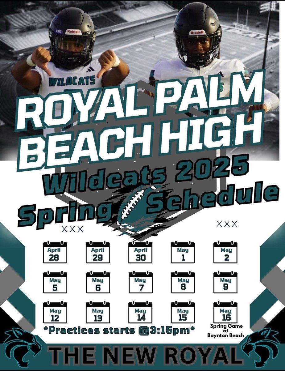 Max QB1 Griner 2027 (@maxwellgriner) on Twitter photo Our spring practice schedule is now out. I look forward to showing college coaches the amount of hard work that we all put in this offseason.
We got a bunch of dawgs here!!
THE NEW ROYAL
<a href="/RpbhsAthletics/">RPBHS Athletics</a>
<a href="/CoachKenyon/">Chuck Kenyon</a>
<a href="/CoachSamCurry/">Coach Sam Curry</a>
<a href="/coachDjRolle/">Dee Rolle Jr</a>
<a href="/BrandonHuggin19/">Brandon Huggins</a>
<a href="/JoeMento/">Joe Mento</a> Our spring practice schedule is now out. I look forward to showing college coaches the amount of hard work that we all put in this offseason.
We got a bunch of dawgs here!!
THE NEW ROYAL
<a href="/RpbhsAthletics/">RPBHS Athletics</a>
<a href="/CoachKenyon/">Chuck Kenyon</a>
<a href="/CoachSamCurry/">Coach Sam Curry</a>
<a href="/coachDjRolle/">Dee Rolle Jr</a>
<a href="/BrandonHuggin19/">Brandon Huggins</a>
<a href="/JoeMento/">Joe Mento</a>