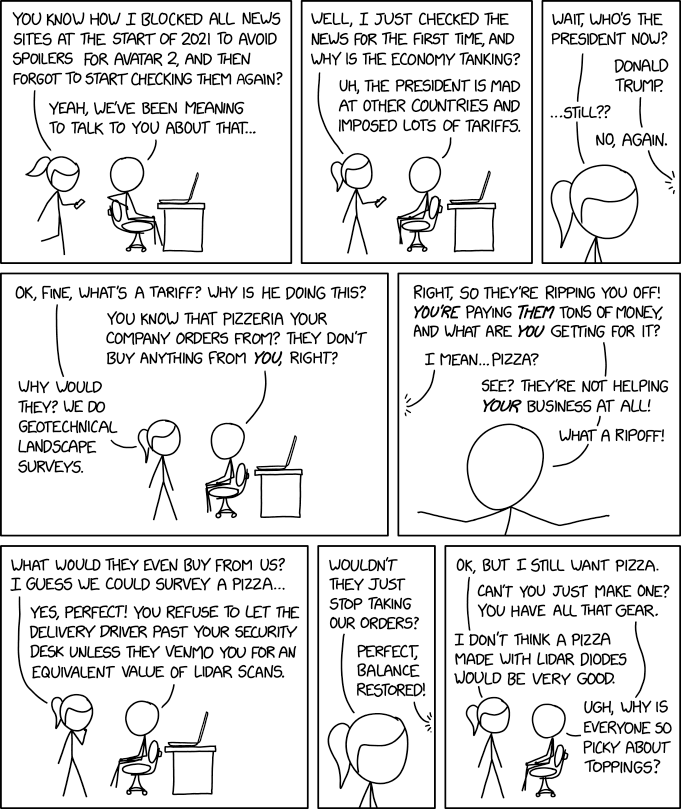 dockofthelake's tweet photo. Tariffs explained, xkcd way: https://t.co/rrKjJmq38k https://t.co/nRj1EeUopO