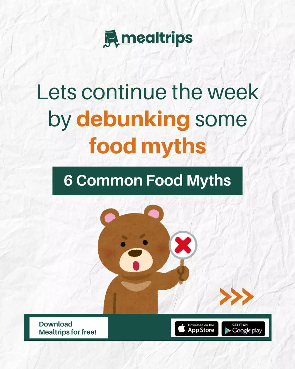mealtrips's tweet photo. Hey food lovers!
Check out some of the popular food myths, that have been on for a long time now. 

What other ones do you know? Do tell us in the comments. 

Davido Yahoo Burna Arsenal Trump Saving 200k Kaduna #บิววราภรณ์ #stockmarketcrash China Nigerians Spotify Gilmore https://t.co/AC64DQOwEK