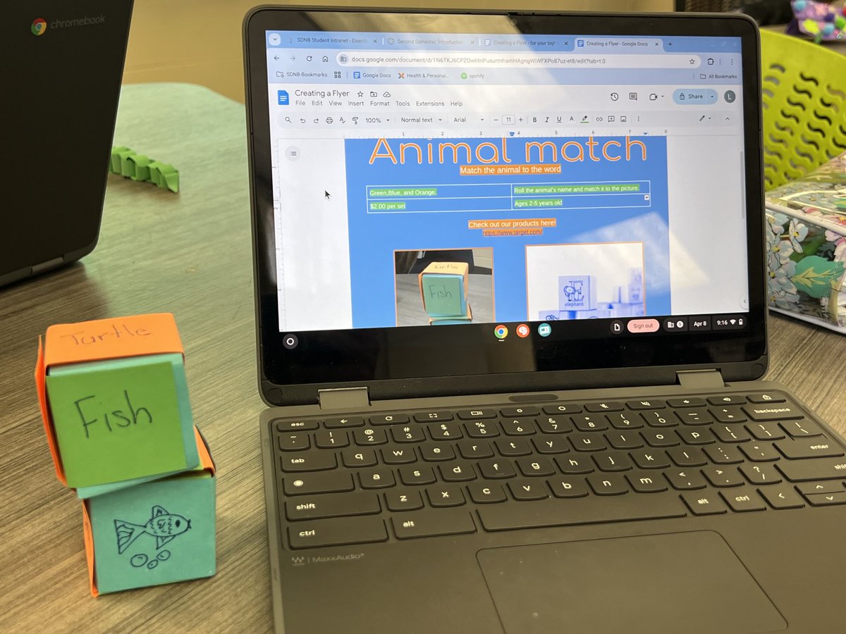 BahnsonNBTeach's tweet photo. Completed the Toy Creation Project in Introduction to Business today; students did a great job creating a prototype and a flyer using tools in Google Docs in just two class periods. Quite impressive! #sdnblearns https://t.co/RbzO1aEZgV