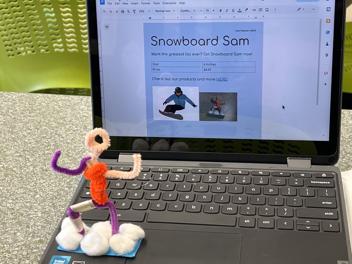 BahnsonNBTeach's tweet photo. Completed the Toy Creation Project in Introduction to Business today; students did a great job creating a prototype and a flyer using tools in Google Docs in just two class periods. Quite impressive! #sdnblearns https://t.co/RbzO1aEZgV