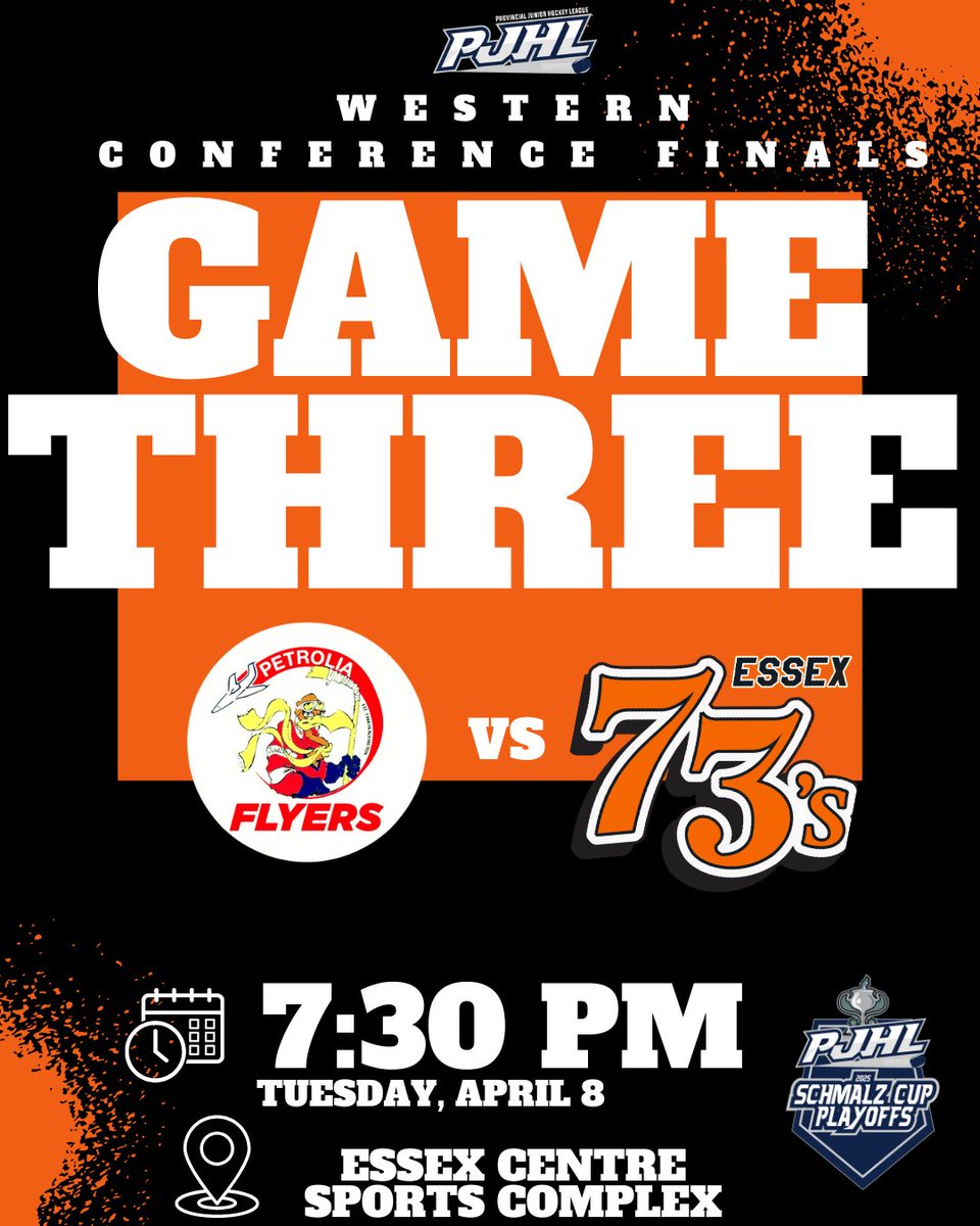 73sHockey's tweet photo. 73’s come home tonight, hoping to push Petrolia to the brink of elimination tonight, meanwhile they try to get their first win in the series. Puck drop 7:30pm. Box office opens at 6pm, or pickup early tickets at Accurate Creations in Essex. #webleedorange #73srevengetour https://t.co/rLwO61PJqf