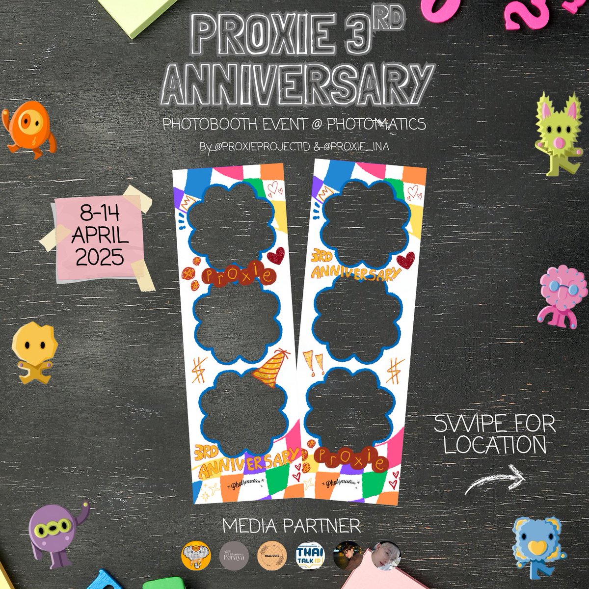 PROXIEPROJECTID's tweet photo. ๐ PROXIE 3rd Anniversary Celebration ๐
Photobooth event by @PROXIEPROJECTID @PROXIE_INA ๐
๐ 8โ14 April 2025
๐ INDONESIA at @photomatics_id
(Location below)
Show us with the hashtag โจ๏ธ #3rdPROXIEversaryFrameEvent โจ๏ธ
Let's celebrate together! ๐ธ
#PROXIEth https://t.co/wgEhgTMe57