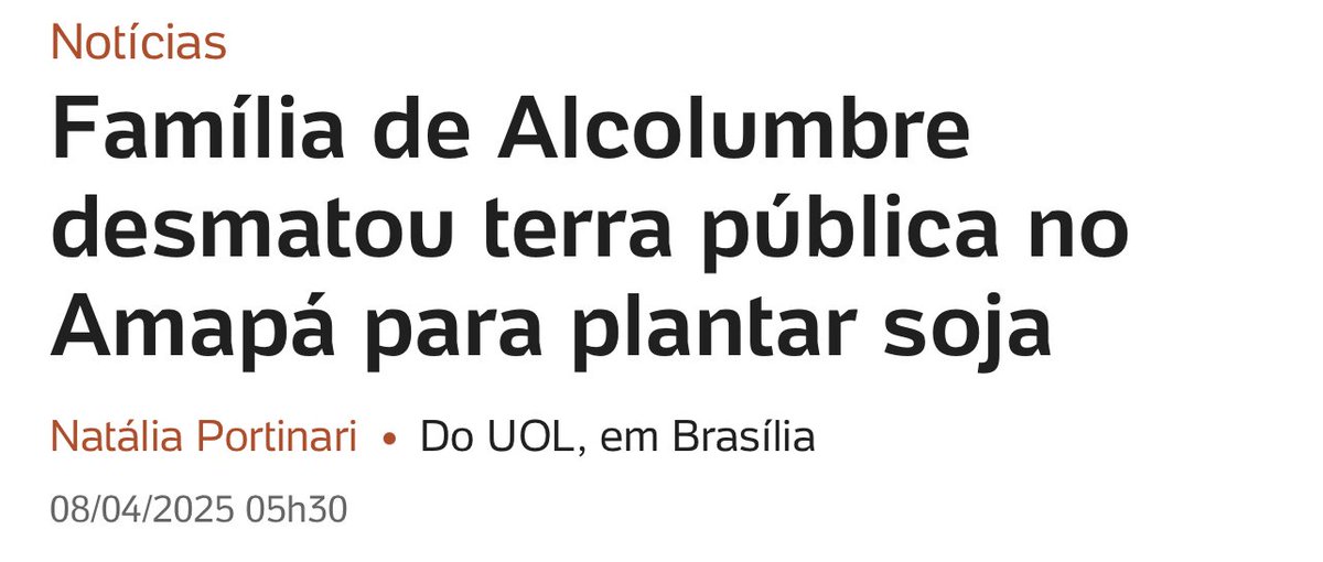 Alcolumbre se juntou a Marina Silva para devastar a Amazônia.
Uma queima, o outro desmata.
A família de Alcolumbre arrancou árvores da floresta para plantar soja.
Somente em um narco-Estado um presidente do Senado poderia ser tão cruel com o meio ambiente.