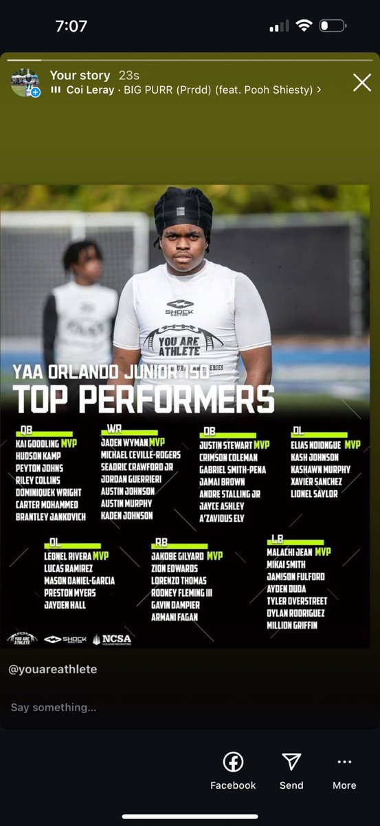 Thank you to <a href="/youareathlete/">You Are Athlete</a> <a href="/ShockDoctor/">Shock Doctor</a> and <a href="/ncsa/">NCSA College Recruiting</a> for the opportunity to go to Houston and compete with the best.  Feeling blessed and putting in the work every day until then.  
#chuchu #getoffthetracks #roadtohouston #yaa #AllAmerican #topperformer #904jaxfootball #dualthreat