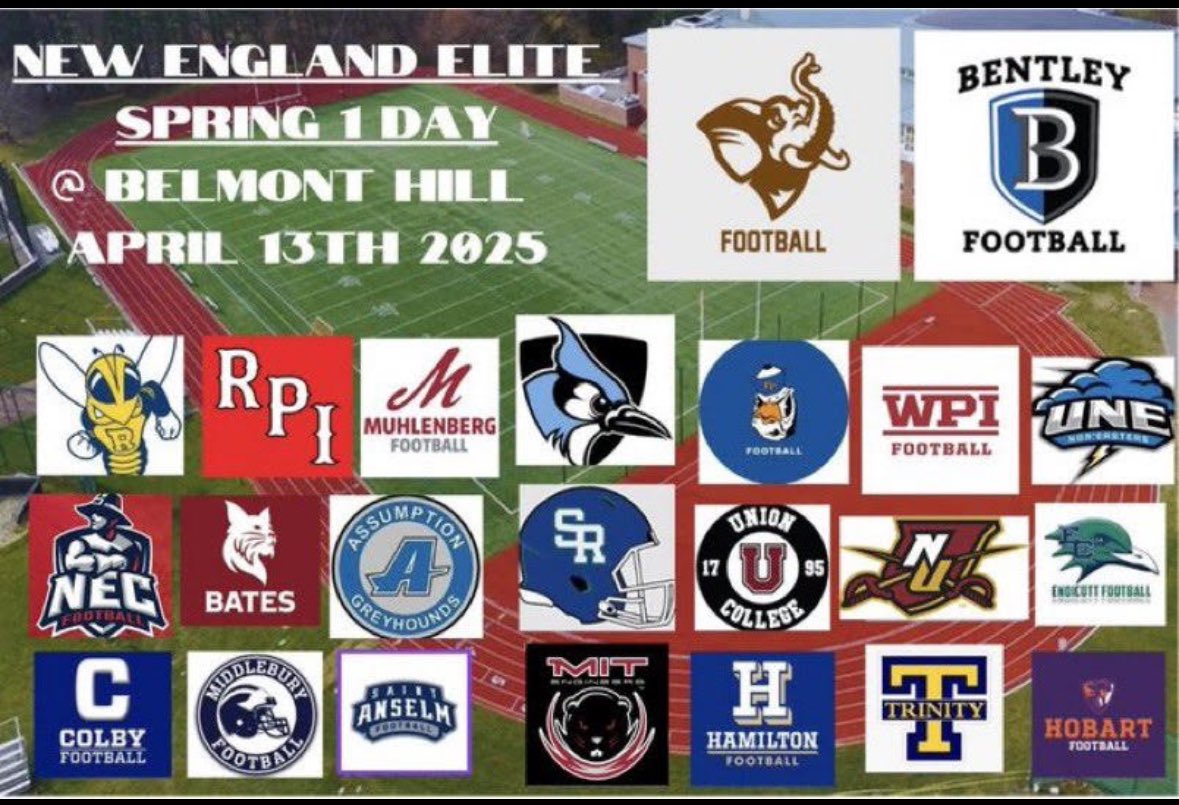 Excited to attend the NE Elite Camp on the 13th! Can't wait to compete!
<a href="/JeffMoorzzy32/">Jeff "Big House" Moore M.B.A.</a> <a href="/coachmelnitsky/">Mark Melnitsky</a> <a href="/MiddCoachCaputi/">David Caputi</a> <a href="/MiddFBMandigo/">Doug Mandigo</a> <a href="/olmsted_dale/">Dale Olmsted</a> <a href="/CoachCivs/">Jay Civetti 🐘</a> <a href="/Coach_Suta/">Kyle Suta</a> <a href="/CoachBraine/">Chadd Braine</a> <a href="/TheHonorableUno/">Valdez Honorable</a>