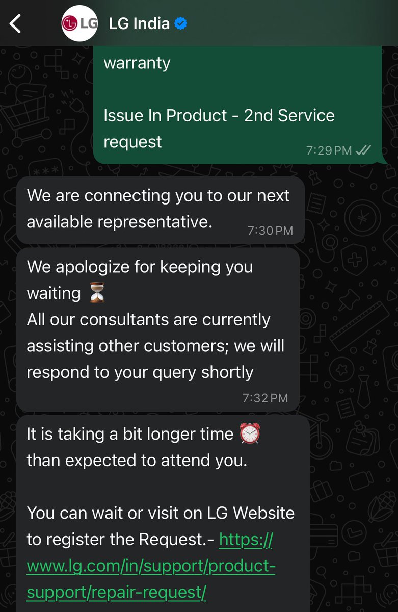 mr_sumitrana's tweet image. Hi @LGIndia unable to book service request through whatsapp, call and live chat on your website. Firstly unable to get in touch with live agent via call and whatsapp, then from chat support unable to find model code in drop down menu. Do you have any customer support #frustating