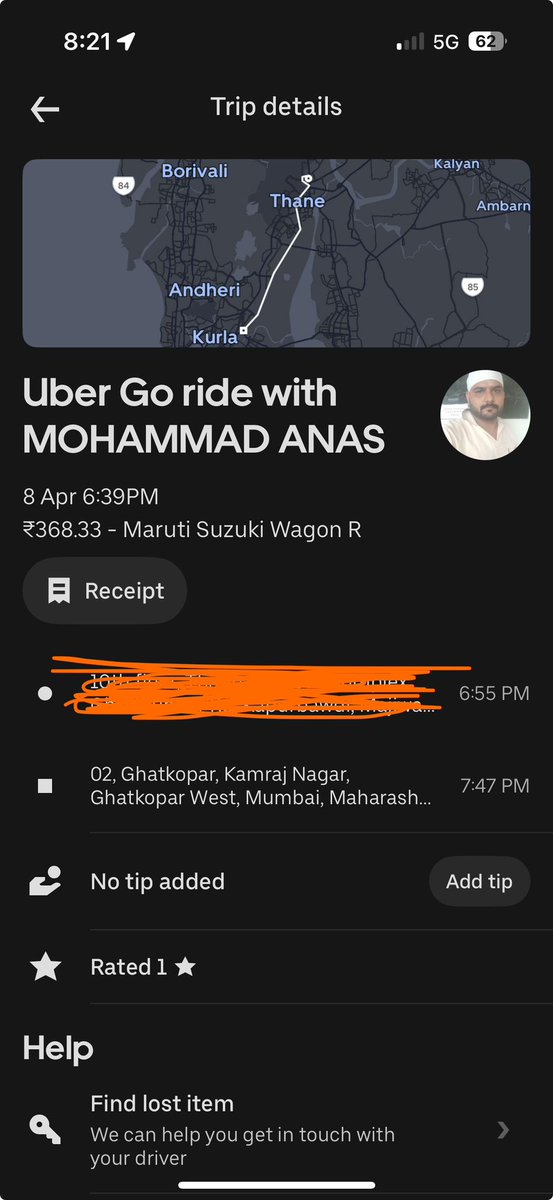 Navindas_'s tweet photo. @Uber_India @Uber_Support this guy, did not follow the route, dropped us halfway for refilling CNG and then asking for cash for prepaid trip. Pathetic service for an #UberOne user. Also can you guys also repay my trip fare as I never reached the destination https://t.co/DbLz6v8vVP