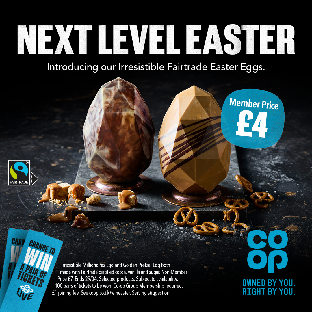 StuartReaks's tweet photo. Looking for a chocolate egg that’s both delicious and Fairtrade this Easter? Look no further 😍
I’ll be popping to my local @coopuk to grab one of these amazing looking eggs. https://t.co/QKCyNjJVRN