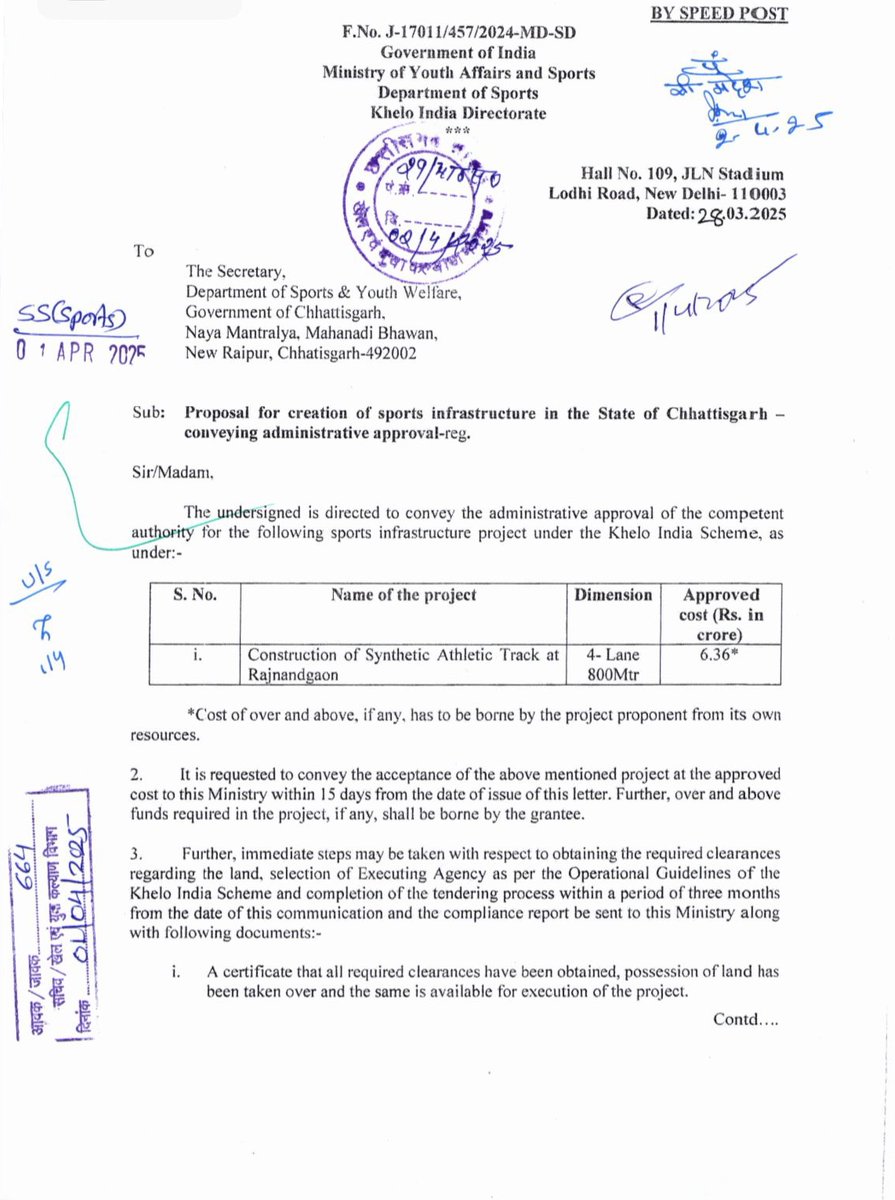 राजनांदगाँव के युवाओं के लिए मोदी जी का एक और उपहार

हमारे राजनांदगांव के खिलाड़ियों के लिए माननीय प्रधानमंत्री श्री <a href="/narendramodi/">Narendra Modi</a> जी और केंद्रीय खेल मंत्री श्री <a href="/mansukhmandviya/">Dr Mansukh Mandaviya</a> जी ने 4 लेन 800 मीटर के सिंथेटिक एथलेटिक्स ट्रैक के निर्माण के लिए “खेलो इंडिया योजना” के अंतर्गत