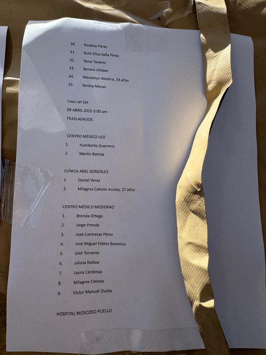 JaimeRinconRD's tweet photo. Ñ oficial de personas rescatadas en la tragedia del Jet Set y los centros de salud donde fueron llevados. 

No se lleven listados de WhatsApp. https://t.co/vQtGqvYw87