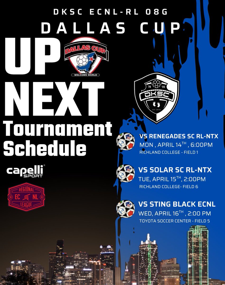 DKSC ECNL-RL 08G Vielma (@dksc08rl) on Twitter photo The Dallas Cup is almost here. We are ready to play some talent & meet players from around the 🌎. Come watch & support us as we showcase our talent.
<a href="/JayV1221/">Jay Vielma</a> <a href="/DKSC_official/">D'Feeters Kicks Soccer Club</a> <a href="/TopDrawerSoccer/">TopDrawerSoccer</a> <a href="/PrepSoccerTX/">Prep Soccer Texas</a> <a href="/ImYouthSoccer/">ECNL/GA/Recruiting/College Soccer</a> <a href="/ImCollegeSoccer/">College Soccer Truth ™</a> <a href="/UncommittedGrls/">UNCOMMITTED GIRLS for 🇺🇸 #CollegeSoccer</a> <a href="/CollegeSoccerID/">College Soccer ID</a> The Dallas Cup is almost here. We are ready to play some talent & meet players from around the 🌎. Come watch & support us as we showcase our talent.
<a href="/JayV1221/">Jay Vielma</a> <a href="/DKSC_official/">D'Feeters Kicks Soccer Club</a> <a href="/TopDrawerSoccer/">TopDrawerSoccer</a> <a href="/PrepSoccerTX/">Prep Soccer Texas</a> <a href="/ImYouthSoccer/">ECNL/GA/Recruiting/College Soccer</a> <a href="/ImCollegeSoccer/">College Soccer Truth ™</a> <a href="/UncommittedGrls/">UNCOMMITTED GIRLS for 🇺🇸 #CollegeSoccer</a> <a href="/CollegeSoccerID/">College Soccer ID</a>