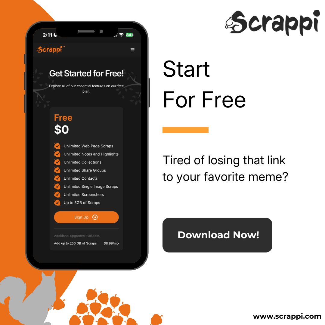 Too many tabs? Notes all over the place? Memes lost in the scroll? We got you.

Scrappi simplifies your digital life—save anything, organize everything, and find it fast. Yes, even that meme you saw three days ago on Instagram.

✨ Start for FREE today at scrappi.com