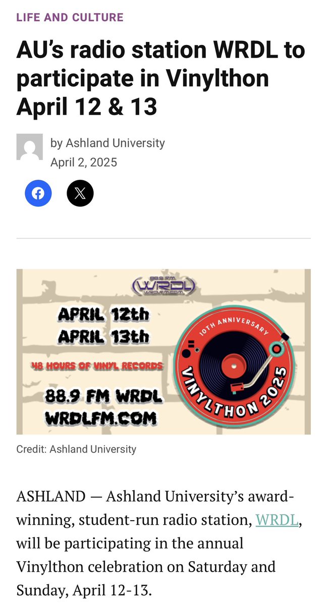 889_WRDL's tweet photo. As seen in @AshlandSource! @vinylthon 2025 is Saturday, April 12th and Sunday, April 13th! Listen live on 88.9 #WRDL and online at https://t.co/hSvAtLmP9Y! 

https://t.co/6IeIXnkTgA https://t.co/rR4vdzdT4d