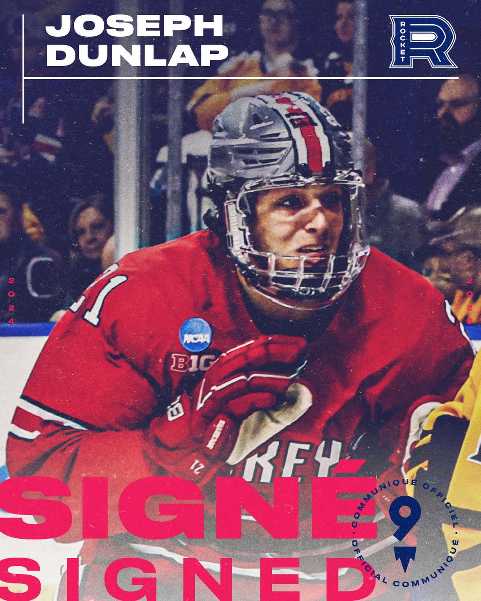 Le Rocket s’entend sur les modalités d’un contrat d’une saison à un volet (2025-2026) avec l’attaquant Joseph Dunlap. Dunlap a également signé un contrat d'essai professionnel pour la fin de la saison 2024-2025. 

Rocket agree to terms on a one-year, one-way AHL contract