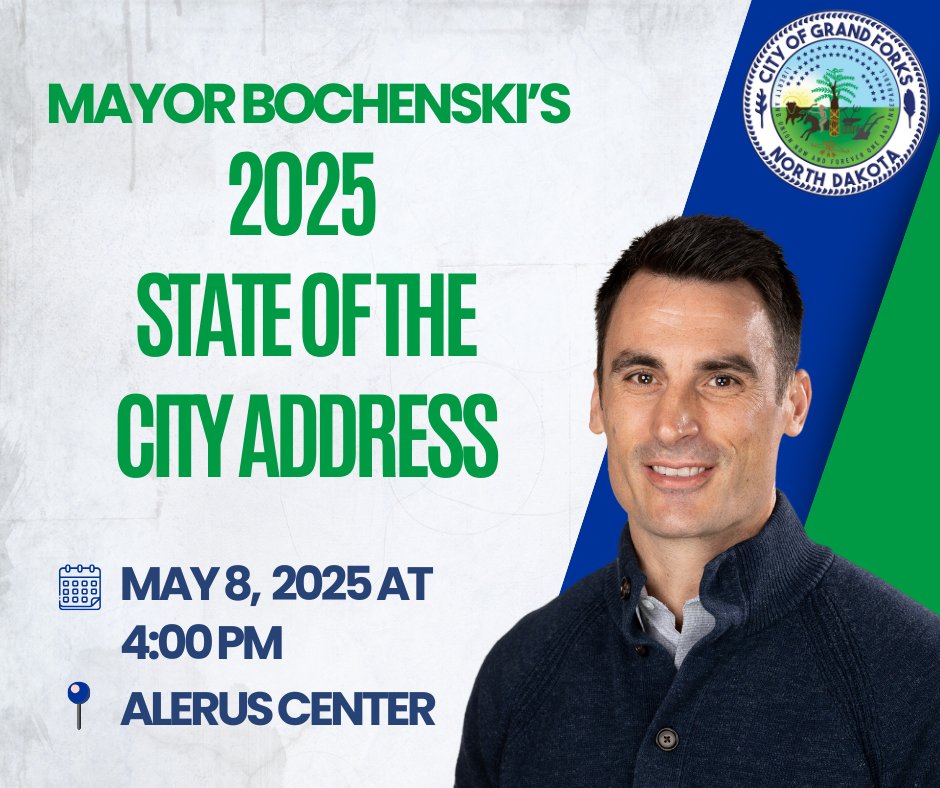 Mayor Bochenski will deliver the 2025 State of the City address on Thursday, May 8 at 4pm at the Alerus Center. This event is free and open to the public.