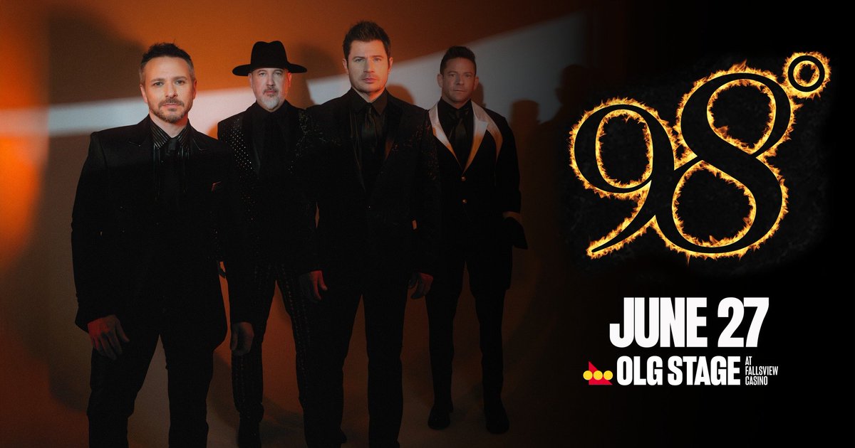 boybandbreak (@boybandbreak) on Twitter photo Hey Canada! <a href="/98official/">98 Degrees</a> is playing at the OLG Stage at <a href="/fallsviewcasino/">Fallsview Casino Resort</a> in Niagara Falls on Friday June 27th! Who's gonna go?
<a href="/JeffTimmons/">Jeff Timmons</a> <a href="/DrewLachey/">Drew Lachey</a> <a href="/JustinJeffre/">Justin Jeffre</a> <a href="/NickLachey/">Nick Lachey</a> Hey Canada! <a href="/98official/">98 Degrees</a> is playing at the OLG Stage at <a href="/fallsviewcasino/">Fallsview Casino Resort</a> in Niagara Falls on Friday June 27th! Who's gonna go?
<a href="/JeffTimmons/">Jeff Timmons</a> <a href="/DrewLachey/">Drew Lachey</a> <a href="/JustinJeffre/">Justin Jeffre</a> <a href="/NickLachey/">Nick Lachey</a>