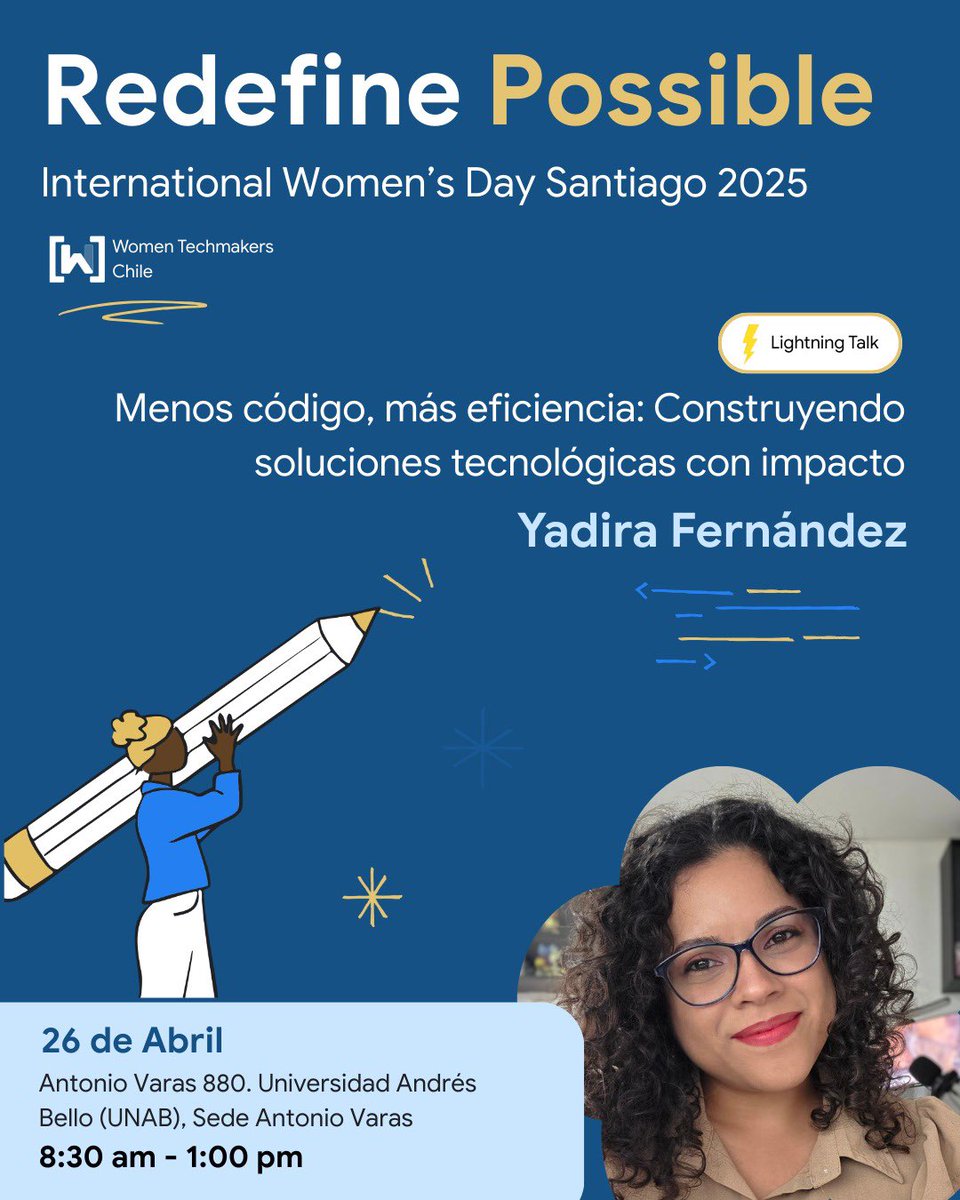 𝗦𝗽𝗲𝗮𝗸𝗲𝗿 𝗰𝗼𝗻𝗳𝗶𝗿𝗺𝗮𝗱𝗮 🙌 😎 <a href="/YadiFer09/">YadiraFer</a> 

𝗜𝗻𝘀𝗰𝗿𝗶𝗯𝗲𝘁𝗲 𝗮 𝗻𝘂𝗲𝘀𝘁𝗿𝗼 𝗲𝘃𝗲𝗻𝘁𝗼 𝗽𝗿𝗲𝘀𝗲𝗻𝗰𝗶𝗮𝗹:
"Redefine Possible"

✍️ wtm.cl
🗓️26 de abril 🎉
📍Antonio Varas 880, 𝘚𝘵𝘨𝘰