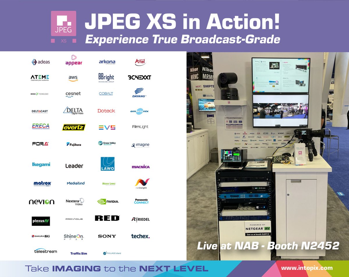 JPEG XS in Action - Live at <a href="/NABShow/">NAB Show</a> at <a href="/intoPIX/">intoPIX</a> Booth N2452!

Discover the power of JPEG XS on the cutting-edge products of our trusted partners!
From cameras to multiviewers, gateways to software apps – the broadcast industry is embracing JPEG XS like never before.
#JPEGXS #NAB