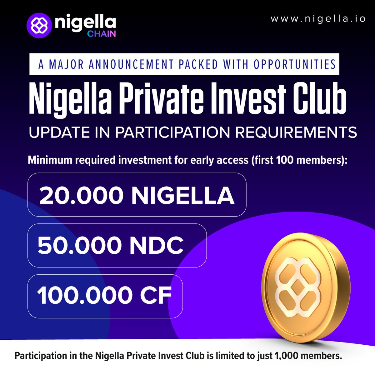 Big Announcement from Nigella Private Invest Club
Don’t Miss the Early-Stage Advantages with Updated Participation Terms!
Designed with a principle of financial sustainability, Nigella Private Club offers exclusive benefits to its members:

🔹 Special for the first 100 members: