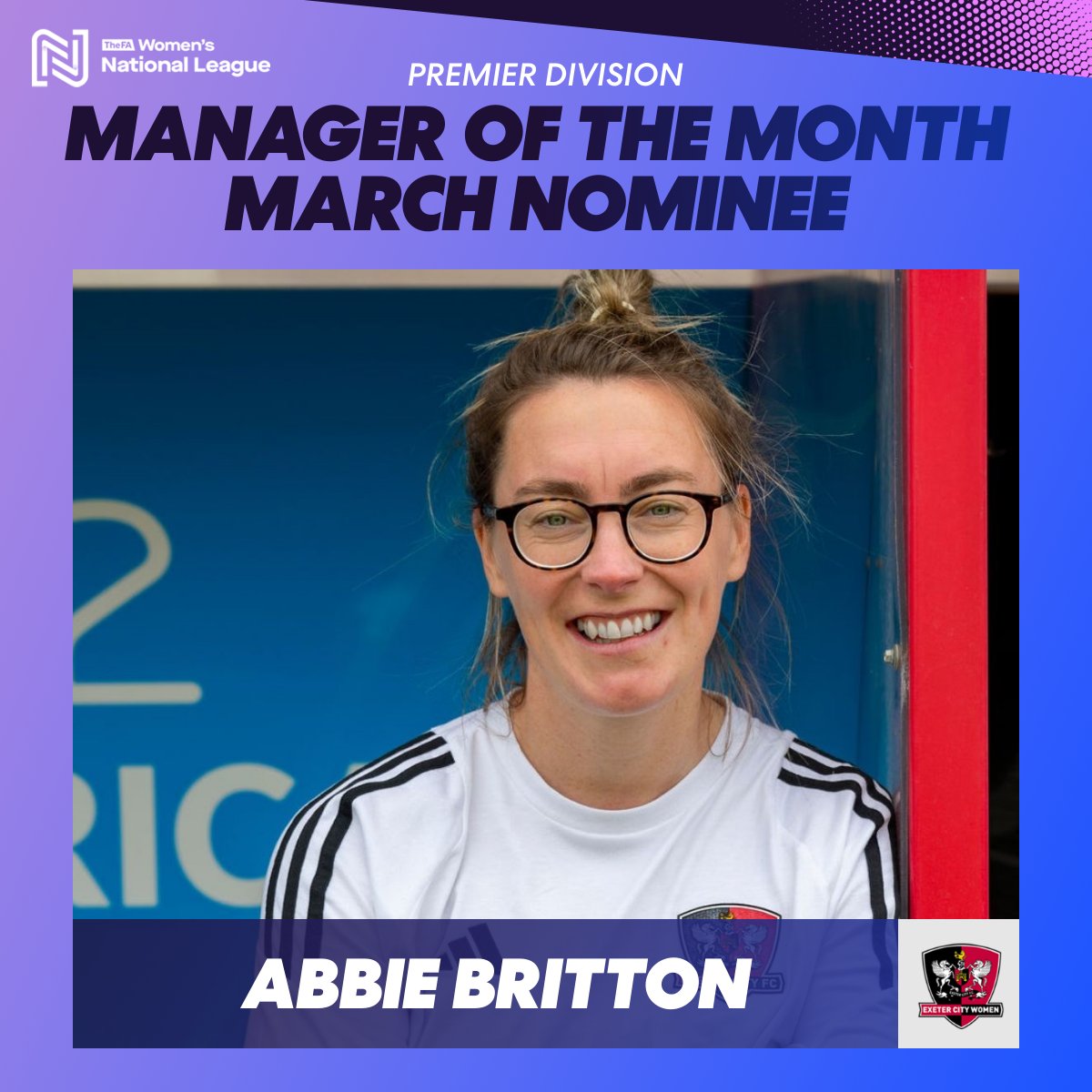 Abbie Britton – Exeter City

Exeter City’s three matches in March brought three wins.

An away victory over Oxford United was followed by a derby triumph against Plymouth Argyle, with a final win over Cheltenham Town.

<a href="/AbbieBrit23/">AbbieBritton</a> | <a href="/ExeterCityWFC/">Exeter City Women FC</a>
