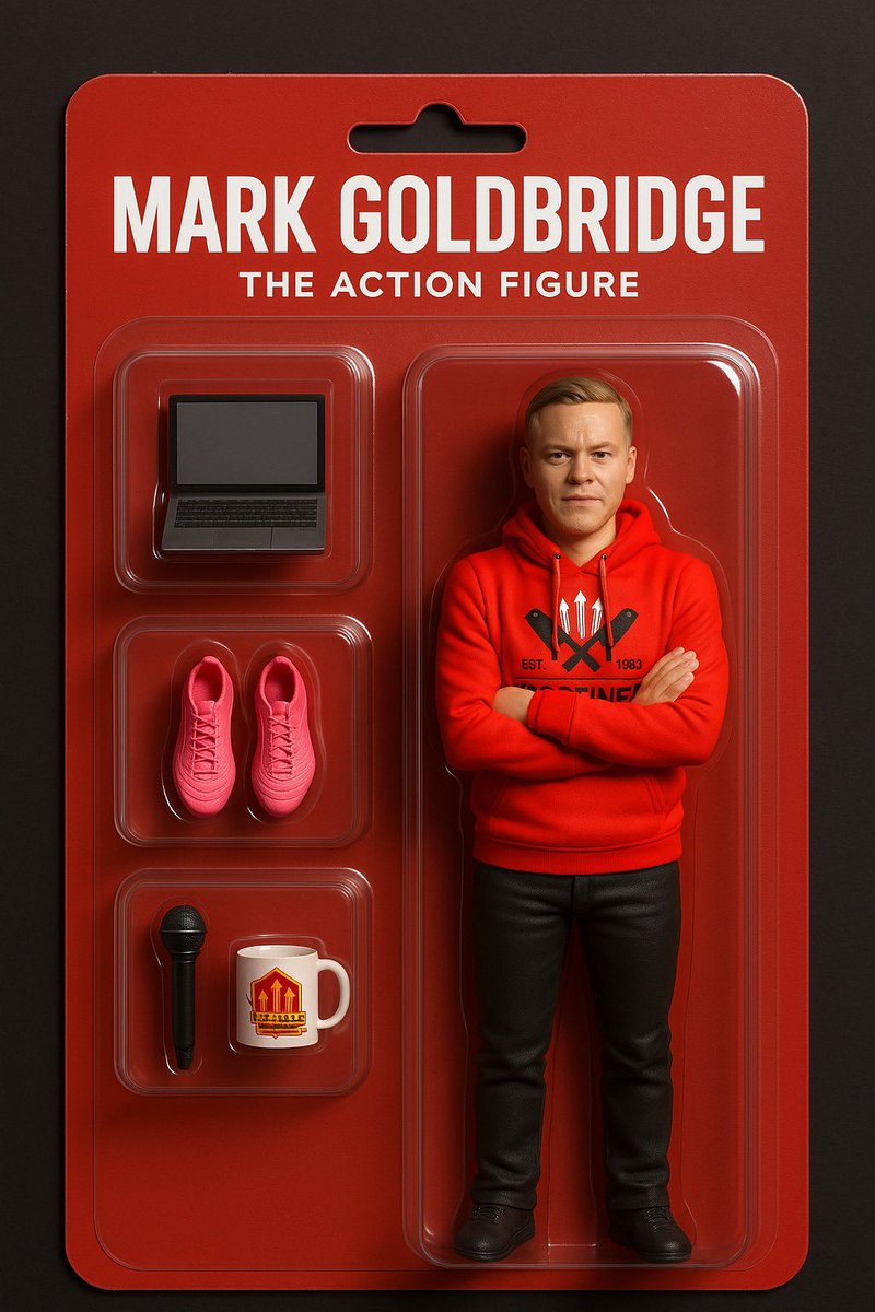 UnitedStandMUFC's tweet photo. The Mark Goldbridge action figure. 

Coming soon! 👀 https://t.co/rRU7fGrOsX