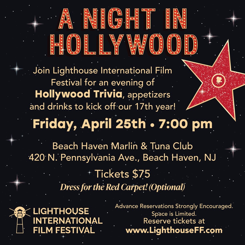 LighthouseFilm's tweet image. Calling all movie buffs and trivia masters! 

Are you ready for a Hollywood Trivia Night filled with fun, laughter and prizes? 

Date: Friday, April 25th at 7 pm

Place: Beach Haven Marlin &amp;amp; Tuna Club

Price: $75

Tix: 

lighthouseff.eventive.org/schedule/67df2…

#LBI #LBIEvents #TriviaLovers