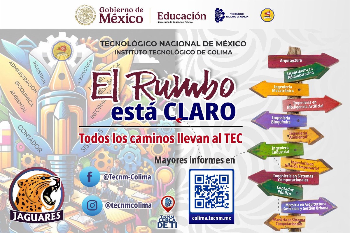 TecNM_MX's tweet photo. #TecNMCercaDeTi📍
El rumbo está claro, todos los caminos llevan al #TecNM - Colima. 

No te desvíes, el mejor lugar para tu formación profesional es aquí.

Elige alguna de las diez carreras que tienen para ti.

Convocatoria 👉 https://t.co/phpWox9xbj https://t.co/4jroWjoQl5
