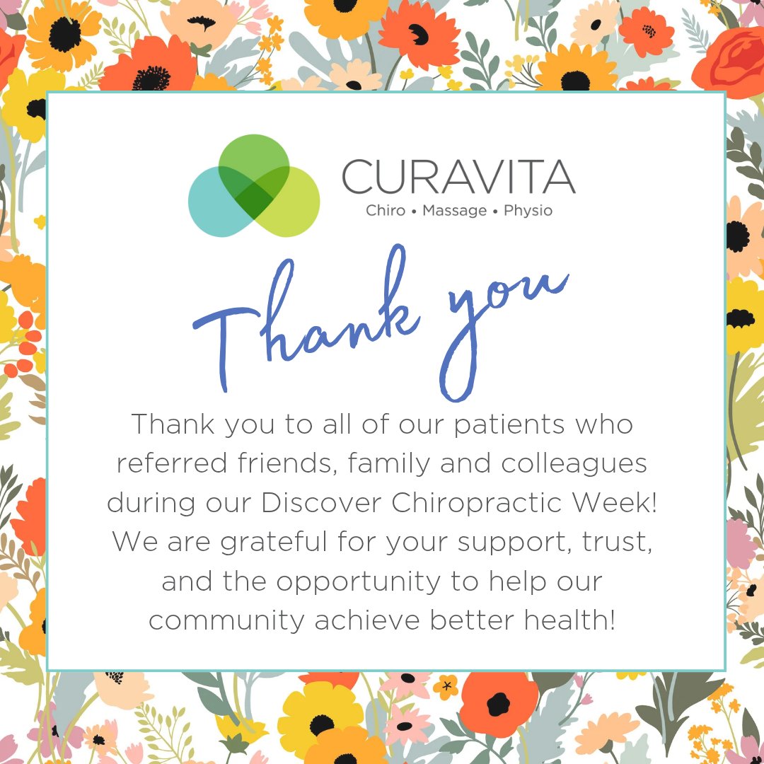CURAVITAGlebe's tweet photo. CURAVITA Health Group would like to thank you for referring your family and community during Discover Chiropractic week! We are grateful for your trust and support in helping our community achieve better health!

#CommunityOfCare #ottawachiro #intheglebe #bywardmarket https://t.co/HmKI7vSIqk