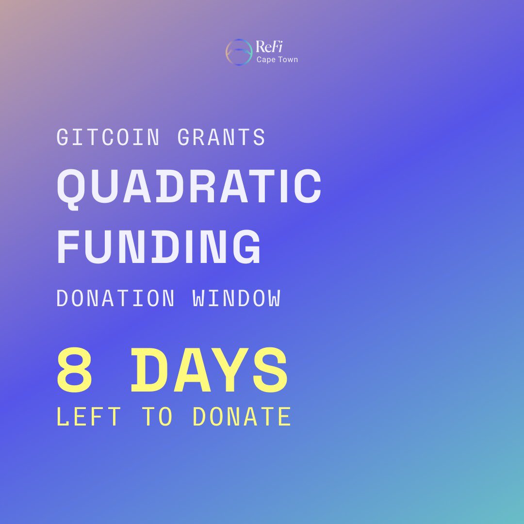 reficapetown's tweet photo. Only 8 days left to support our Gitcoin Grant! We’re building youth-led regenerative infrastructure in Cape Town using Web3 — from monthly events to AI for impact.
Donate: https://t.co/gbJIC0oE9e Learn more: https://t.co/XuAm6fNsPk
#ReFi #GG23 #Web3ForGood https://t.co/FJhHN16bSY