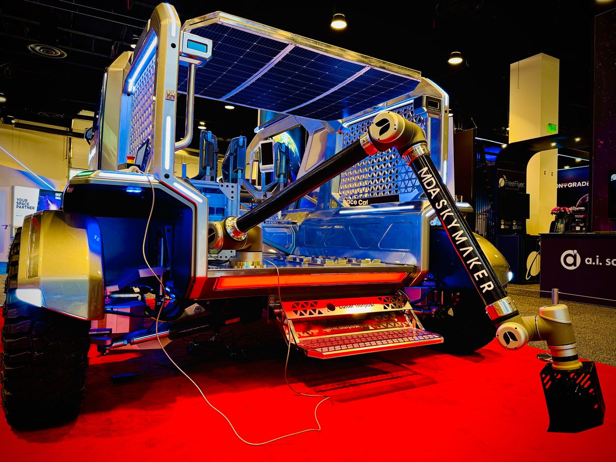 MDA_space's tweet photo. The rover is in the building!
We’re thrilled to feature @LunarOutpostInc’s Lunar Terrain Vehicle, equipped with a cutting-edge MDA SKYMAKER robotic arm. Visit us at booth 1341 to learn more!
#MDASKYMAKER #DrivingArtemis https://t.co/6QUZiEndQs