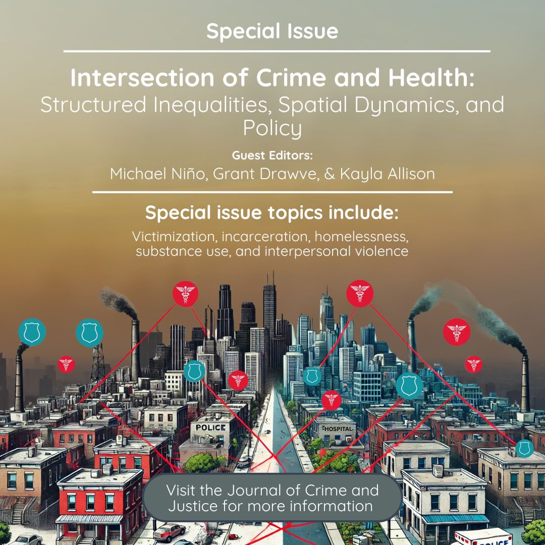 Check out our new special issue!

This special issue focuses on current topics in public health and criminal justice while also featuring many scholars who are experts in the field.

Read the full issue at the Journal of Crime and Justice: shorturl.at/gvZj1