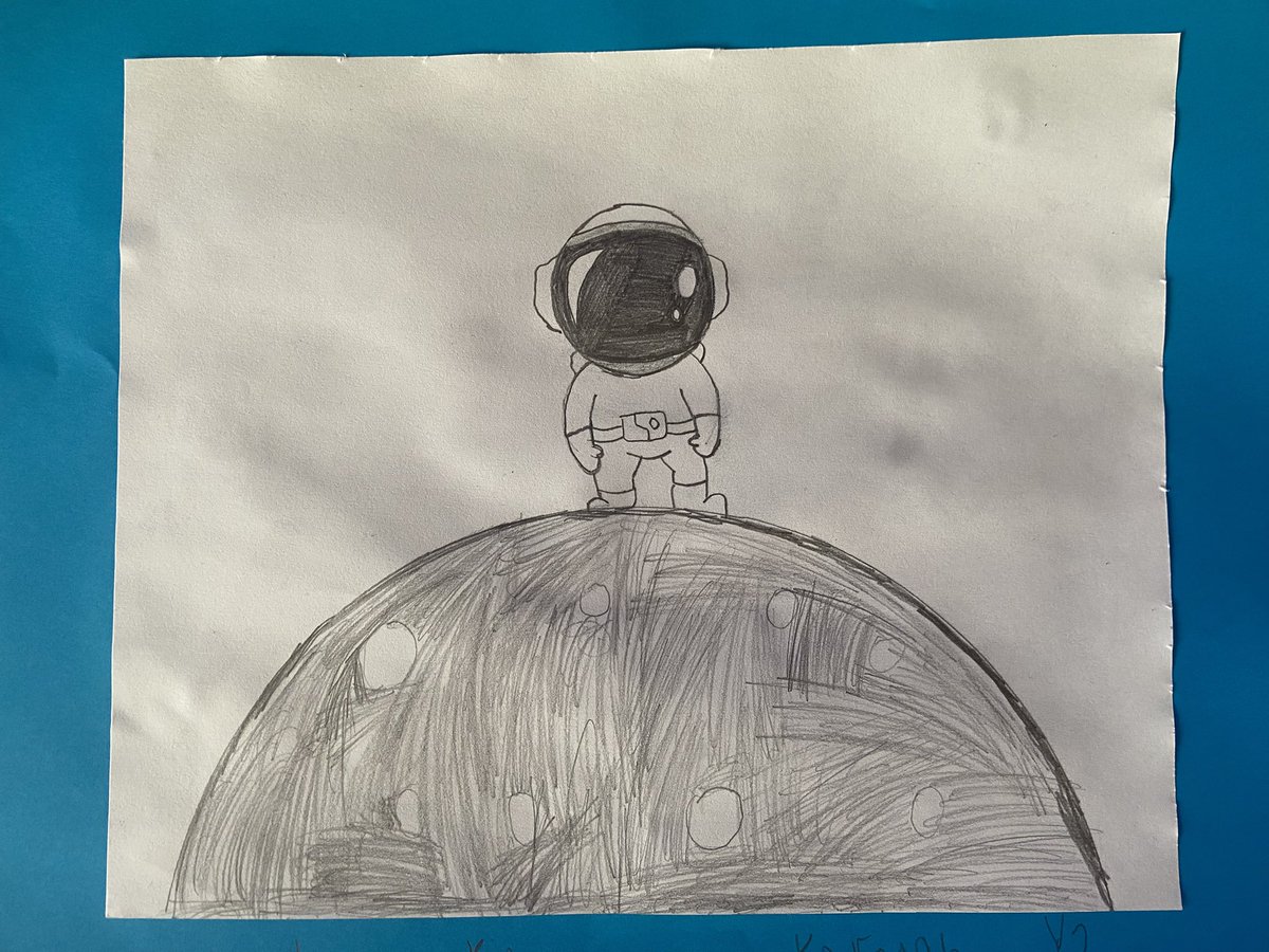 DeeMoxham's tweet photo. K in Y2 created a piece of artwork in the style of Robert T McCall for Task 14 of #OLOLHomeworkChallenges He enjoyed using tone to show the craters of the moon. #OLOLArts @ourladyoflourd1 https://t.co/9OmtoDJxuK