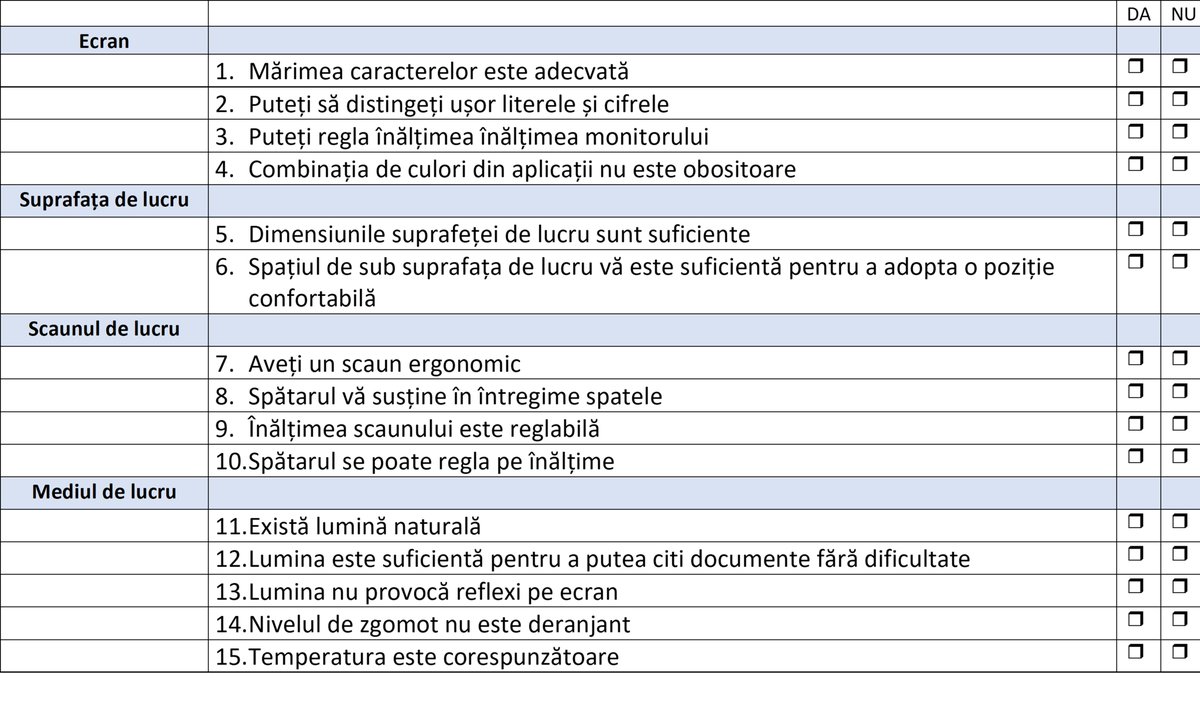 SafetyRomania's tweet photo. Am creat un checklist simplu de ergonomie care te ajută să-ți optimizezi spațiul de lucru – fie că ești la birou sau remote. Postura corectă poate face diferența între o zi productivă și una epuizantă.

#protectiamuncii #ergonomie #telemunca https://t.co/VkxyU9RC7w