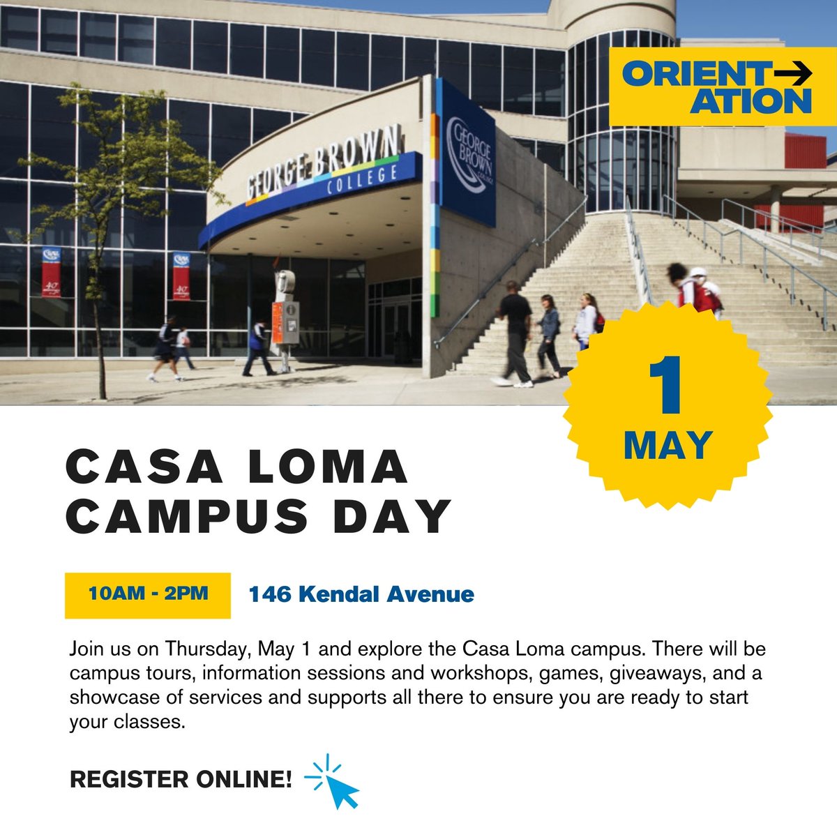 Kick off your Spring/Summer semester with a blast at GBC’s Campus Days! Dive into a day of fun before classes start—explore our campuses, join info sessions, enjoy giveaways, and connect with new classmates, faculty, and staff. Find out more:  georgebrown.ca/event/campus-d…