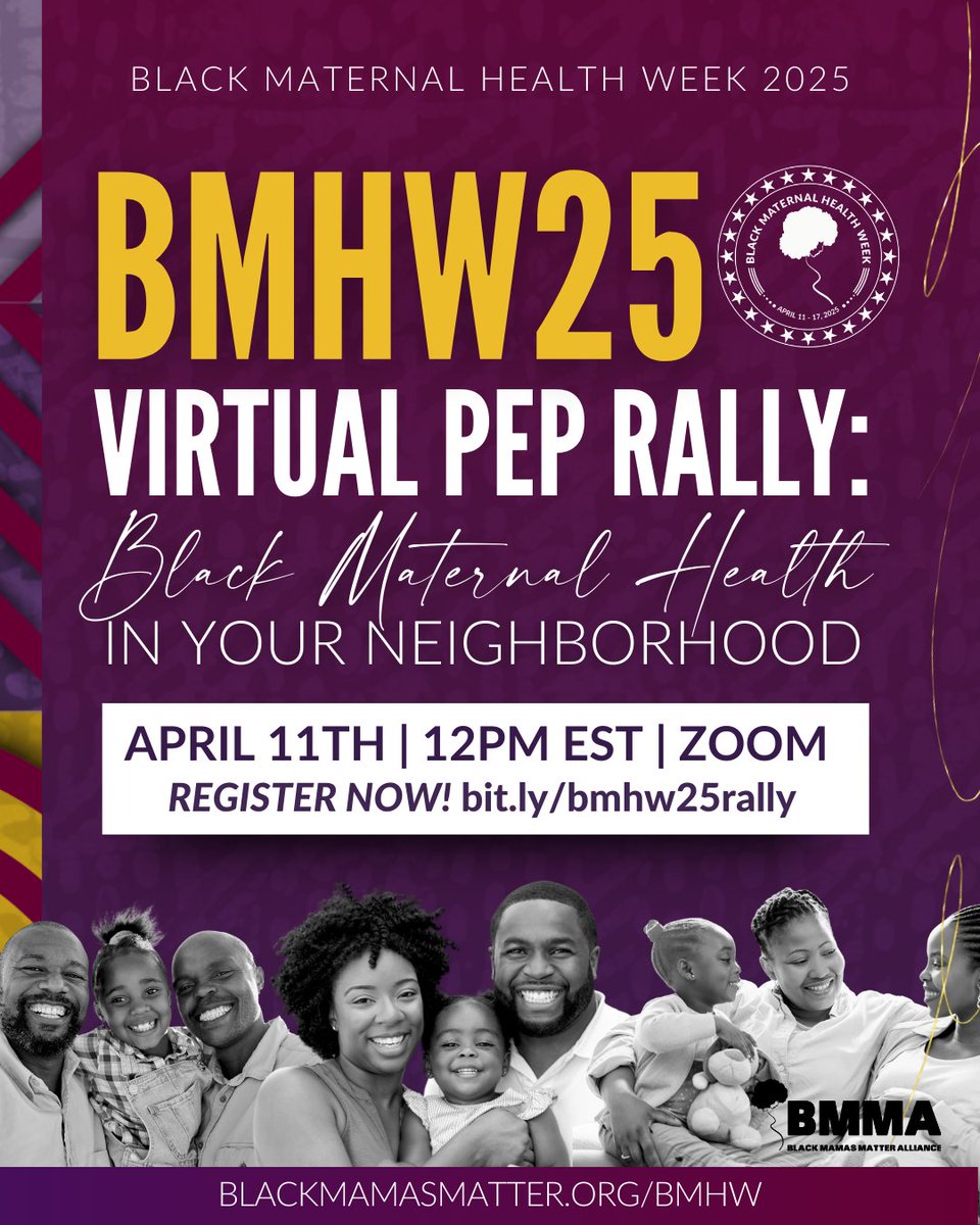 Ready to rally for Black Maternal Health? 🔥

Join us April 11 at 12 PM ET for the #BMHW25 Virtual Pep Rally! Connect with Alliance Partners &amp; community leaders as they spotlight local impact and share how YOU can take action—no matter where you are.

🔗 bit.ly/bmhw25rally