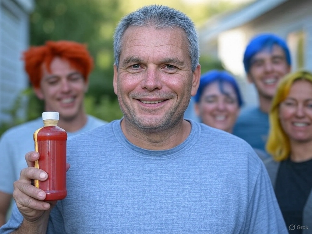 My neighbor, a self-taught chemist, was trying to create a remedy for instant weight loss. The result is a hair dye that changes color depending on your mood.

#madscientists
<a href="/madscientists_x/">Mad Scientists 🧪</a>