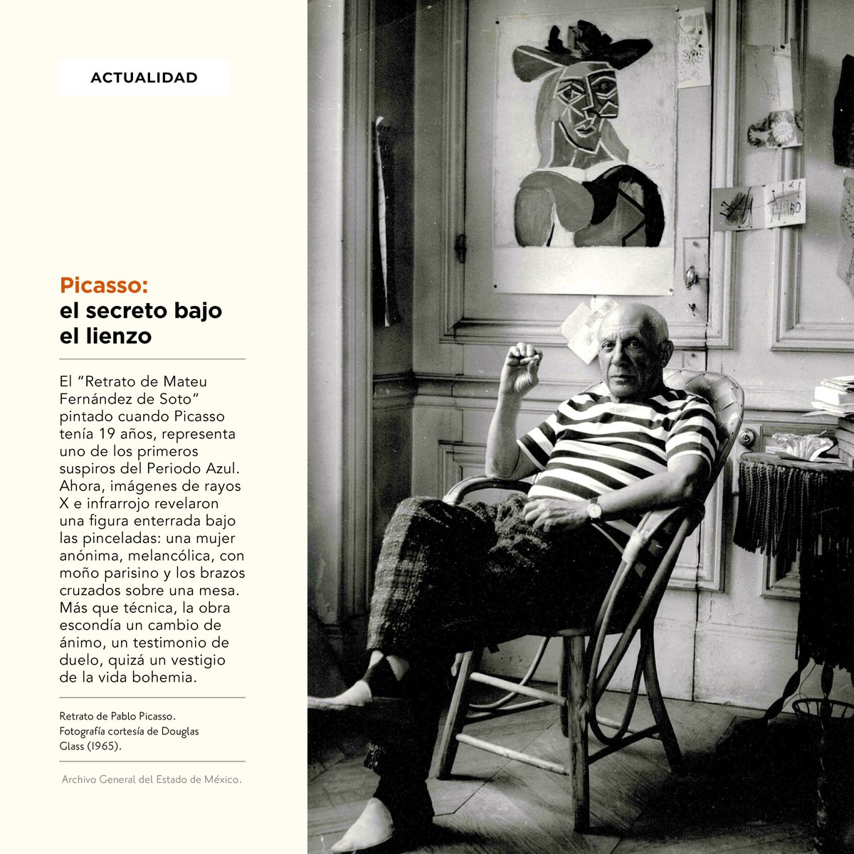 agem_mex's tweet photo. El 8 de abril de 1973 murió #PabloPicasso, maestro del #Cubismo. A 52 años de su partida, un descubrimiento vuelve a encender su presencia: bajo un lienzo de su melancólico #PeriodoAzul, yace un retrato oculto, revelado gracias a imágenes de rayos X por @TheCourtauld. #AGEMÉX https://t.co/5vP47eEVJp