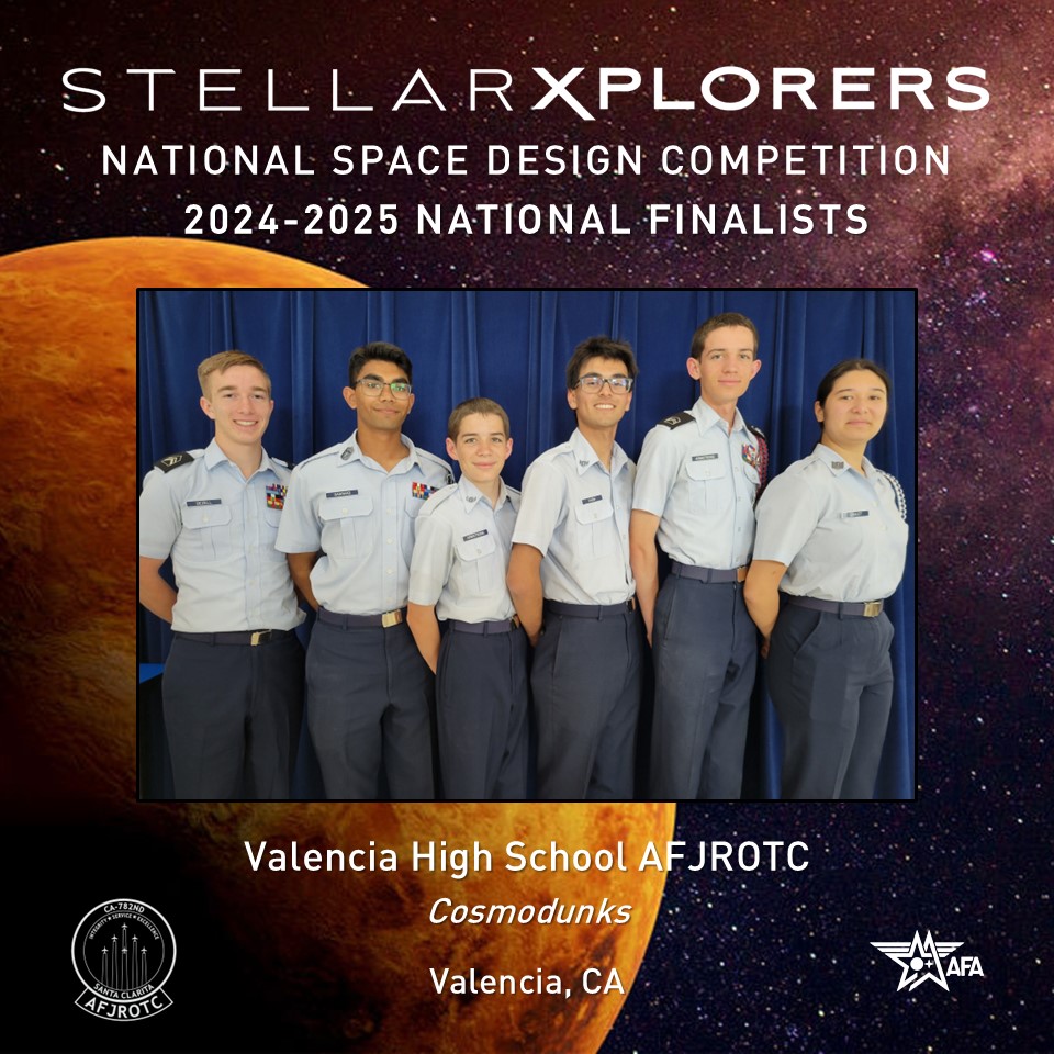 AFA StellarXplorers (@afa_stlx) on Twitter photo The Cosmodunks are from Valencia High School Air Force JROTC based in Valencia, CA. This is the third time in four years, they've qualified a team for the National Finals Competition.
#STLXFinals <a href="/HartDistrict/">William S. Hart UHSD</a> <a href="/HQ_AFJROTC/">Air Force Junior ROTC</a> The Cosmodunks are from Valencia High School Air Force JROTC based in Valencia, CA. This is the third time in four years, they've qualified a team for the National Finals Competition.
#STLXFinals <a href="/HartDistrict/">William S. Hart UHSD</a> <a href="/HQ_AFJROTC/">Air Force Junior ROTC</a>