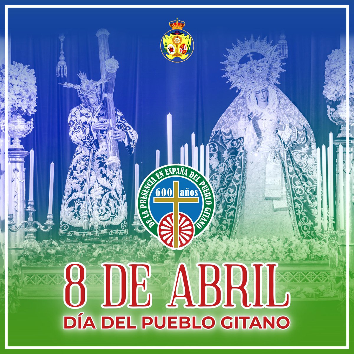 Hdad_LosGitanos's tweet photo. ¡𝗙𝗲𝗹𝗶𝘇 𝗗í𝗮 𝗮 𝘁𝗼𝗱𝗼𝘀 𝗻𝘂𝗲𝘀𝘁𝗿𝗼𝘀 𝗵𝗲𝗿𝗺𝗮𝗻𝗼𝘀 𝘆 𝗵𝗲𝗿𝗺𝗮𝗻𝗮𝘀 𝗚𝗶𝘁𝗮𝗻𝗼𝘀!

Como cada año, y en este 2025 de forma especial, pues se cumplen 𝘀𝗲𝗶𝘀 𝘀𝗶𝗴𝗹𝗼𝘀 𝗱𝗲 𝗹𝗮 𝗲𝗻𝘁𝗿𝗮𝗱𝗮 𝗱𝗲𝗹 𝗣𝘂𝗲𝗯𝗹𝗼 𝗚𝗶𝘁𝗮𝗻𝗼 𝗮 𝗘𝘀𝗽𝗮𝗻̃𝗮, nuestra Hermandad, fiel a su orígenes y consciente de su destino, celebra el Día Internacional del Pueblo  Gitano.

Una jornada en la que aprovechamos para solidarizarnos con todos aquellos que como grupo o de modo individual se encuentran aún excluidos en la sociedad, ante la falta de oportunidades y posibilidad de aspirar a un mundo mejor.

La Hermandad de Los Gitanos, conocedora de su pasado y apostando por el futuro, siendo, posiblemente la asociación gitana más antigua del mundo, seguirá trabajando con humildad y demostrando su compromiso con la solidaridad y la concordia, como parte del pueblo gitano.

#SaludyAngustias
