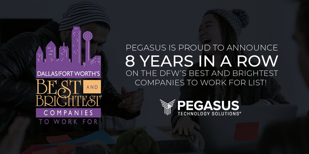 We did it again! 🎉 Pegasus has been named one of DFW’s Best &amp; Brightest Companies to Work For—for the 8th year in a row! Huge thanks to our amazing team for making this such a standout place to work. 💛 #DFWBestandBrightest